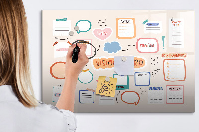 Decoratief glazen wandbord beschrijfbaar en magnetisch Creatieve inspiratie en doelenbord