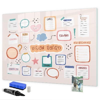Decoratief glazen wandbord beschrijfbaar en magnetisch Creatieve inspiratie en doelenbord