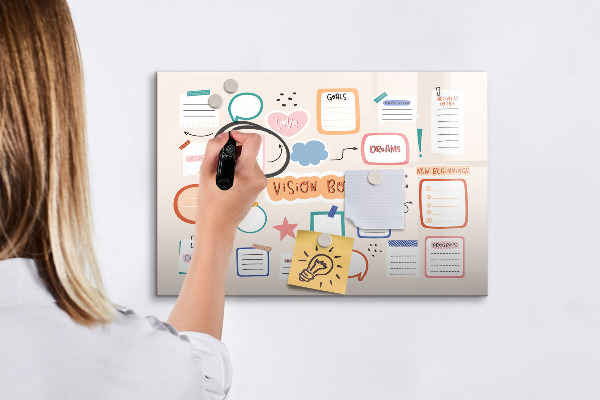 Decoratief glazen wandbord beschrijfbaar en magnetisch Creatieve inspiratie en doelenbord