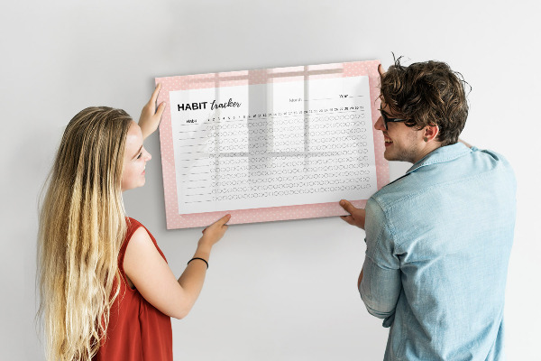 Memobord van glas met print inclusief neodymium magneten Gewoonte bijhouden met persoonlijke foto's