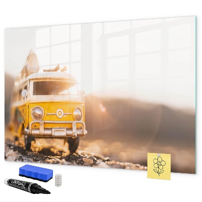 Decoratief glazen wandbord beschrijfbaar en magnetisch Kleurrijke herinneringen tegen de achtergrond van de natuur.