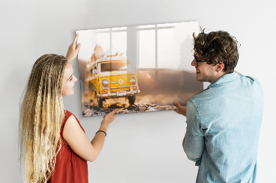Decoratief glazen wandbord beschrijfbaar en magnetisch Kleurrijke herinneringen tegen de achtergrond van de natuur.