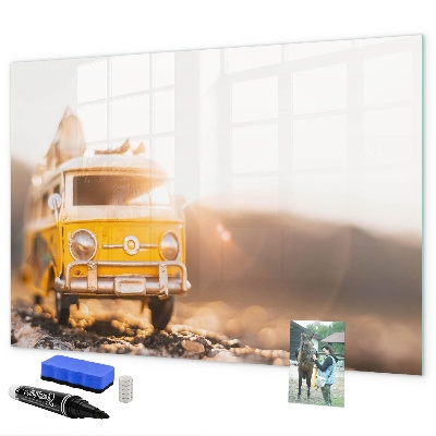 Decoratief glazen wandbord beschrijfbaar en magnetisch Kleurrijke herinneringen tegen de achtergrond van de natuur.