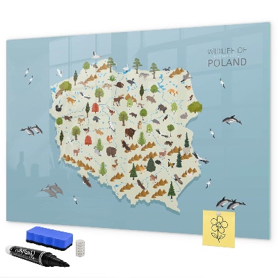 Memobord van glas met print inclusief neodymium magneten Natuurkaart van Polen met fotolocaties