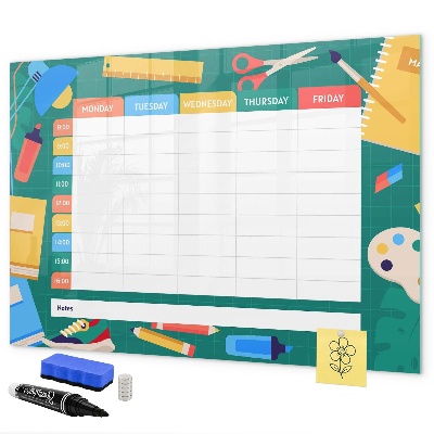 Memobord van glas met print inclusief neodymium magneten Weekplanner met ruimte voor foto's