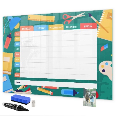 Memobord van glas met print inclusief neodymium magneten Weekplanner met ruimte voor foto's