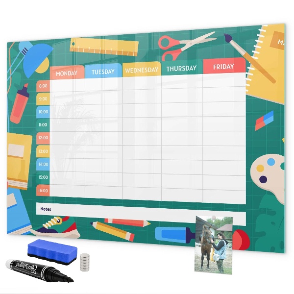 Memobord van glas met print inclusief neodymium magneten Weekplanner met ruimte voor foto's
