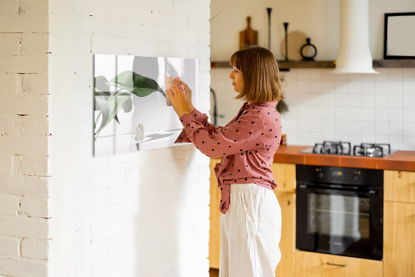 Decoratief glazen wandbord beschrijfbaar en magnetisch Planten en herinneringen aan de muur