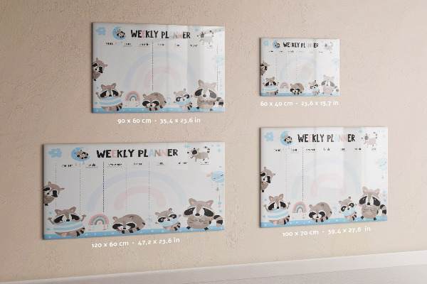Memobord van glas met print inclusief neodymium magneten Weekplanner met vrolijke dieren