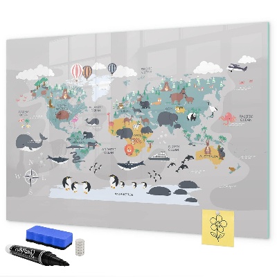 Decoratief glazen wandbord beschrijfbaar en magnetisch Avonturenkaart met plekken om te ontdekken