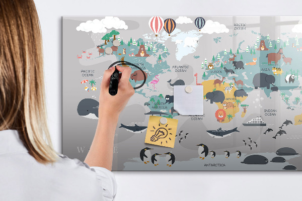 Decoratief glazen wandbord beschrijfbaar en magnetisch Avonturenkaart met plekken om te ontdekken