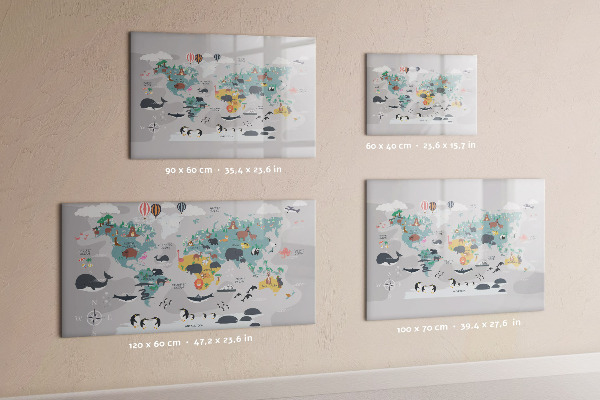 Decoratief glazen wandbord beschrijfbaar en magnetisch Avonturenkaart met plekken om te ontdekken