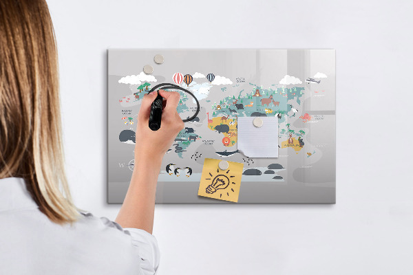 Decoratief glazen wandbord beschrijfbaar en magnetisch Avonturenkaart met plekken om te ontdekken