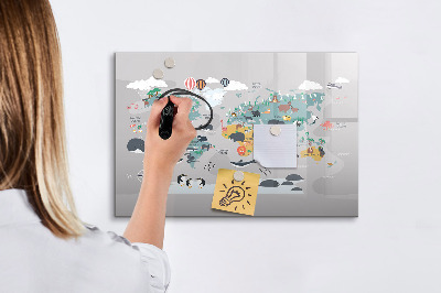 Decoratief glazen wandbord beschrijfbaar en magnetisch Avonturenkaart met plekken om te ontdekken