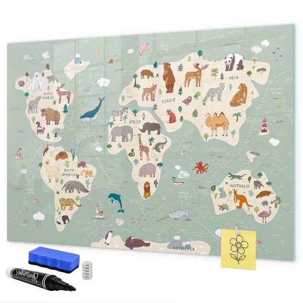 Wereldkaart met illustraties van dieren