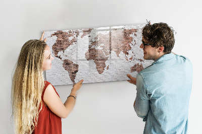Memobord van glas met print inclusief neodymium magneten Wereldkaart met fotolocaties