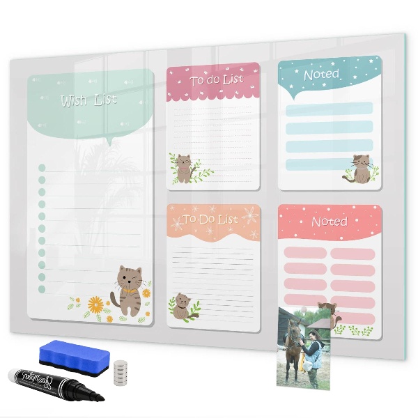 Memobord van glas met print inclusief neodymium magneten Plannen maken met plezier en creativiteit