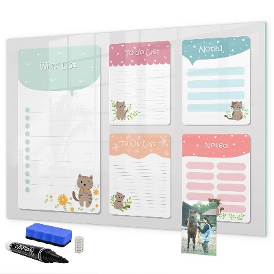 Memobord van glas met print inclusief neodymium magneten Plannen maken met plezier en creativiteit