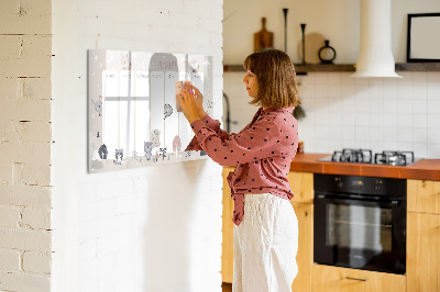 Decoratief glazen wandbord beschrijfbaar en magnetisch Leuke dieren weekplanner