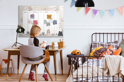 Decoratief glazen wandbord beschrijfbaar en magnetisch Leuke dieren weekplanner