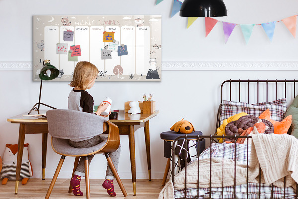 Decoratief glazen wandbord beschrijfbaar en magnetisch Leuke dieren weekplanner