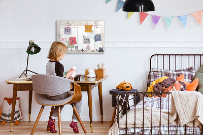 Decoratief glazen wandbord beschrijfbaar en magnetisch Leuke dieren weekplanner