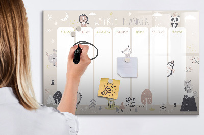 Memobord van glas met print inclusief neodymium magneten Weekplanner met kleurrijke dieren
