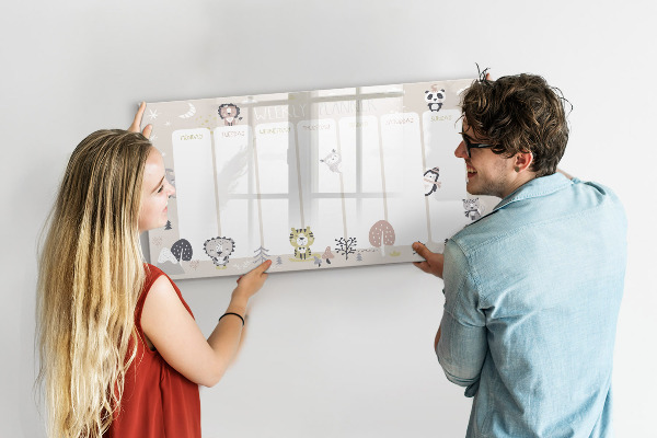 Memobord van glas met print inclusief neodymium magneten Weekplanner met kleurrijke dieren