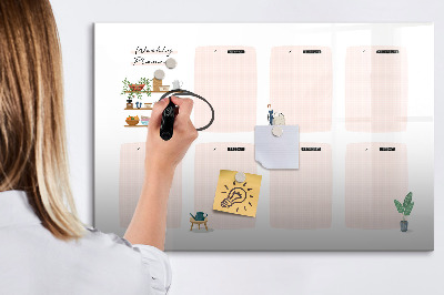 Decoratief glazen wandbord beschrijfbaar en magnetisch Weekplanner met ruimte voor foto's