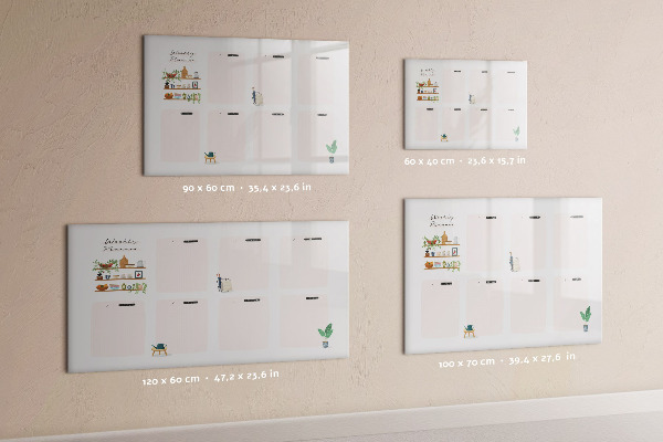 Decoratief glazen wandbord beschrijfbaar en magnetisch Weekplanner met ruimte voor foto's
