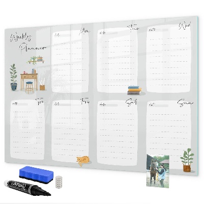 Memobord van glas met print inclusief neodymium magneten Weekplanner met ruimte voor foto's