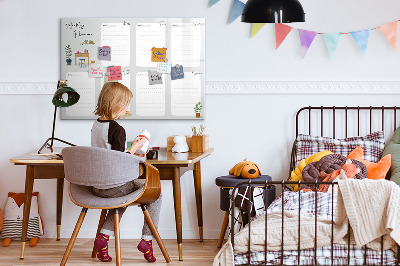 Memobord van glas met print inclusief neodymium magneten Weekplanner met ruimte voor foto's