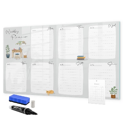 Memobord van glas met print inclusief neodymium magneten Weekplanner met ruimte voor foto's