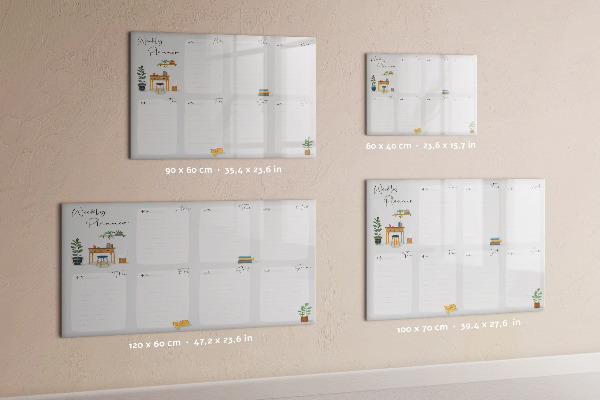 Memobord van glas met print inclusief neodymium magneten Weekplanner met ruimte voor foto's