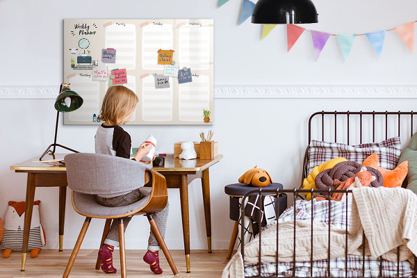Decoratief glazen wandbord beschrijfbaar en magnetisch Weekplanner met ruimte voor foto's