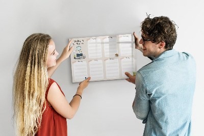 Decoratief glazen wandbord beschrijfbaar en magnetisch Weekplanner met ruimte voor foto's