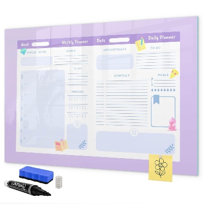 Decoratief glazen wandbord beschrijfbaar en magnetisch Weekplanner met ruimte voor foto's