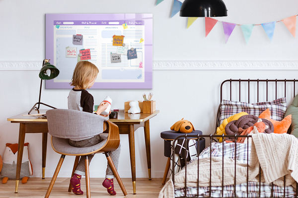 Decoratief glazen wandbord beschrijfbaar en magnetisch Weekplanner met ruimte voor foto's
