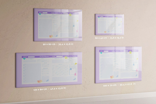 Decoratief glazen wandbord beschrijfbaar en magnetisch Weekplanner met ruimte voor foto's