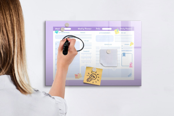 Decoratief glazen wandbord beschrijfbaar en magnetisch Weekplanner met ruimte voor foto's