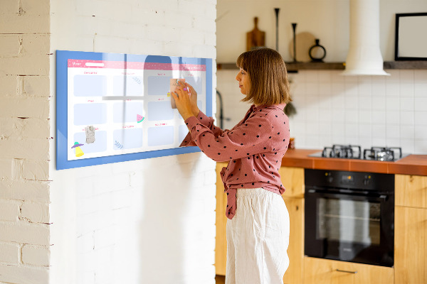 Decoratief glazen wandbord beschrijfbaar en magnetisch Jaarplanner met ruimte voor foto's