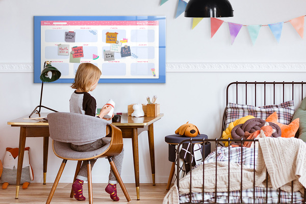 Decoratief glazen wandbord beschrijfbaar en magnetisch Jaarplanner met ruimte voor foto's
