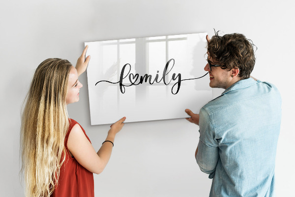 Memobord van glas met print inclusief neodymium magneten Familieherinneringen aan de muur