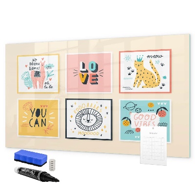 Decoratief glazen wandbord beschrijfbaar en magnetisch Creatieve collages vol positieve emoties