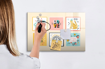 Decoratief glazen wandbord beschrijfbaar en magnetisch Creatieve collages vol positieve emoties