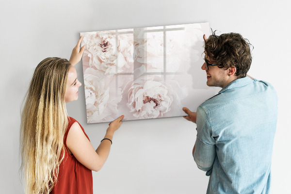 Memobord van glas met print inclusief neodymium magneten Bloemenmotief met ruimte voor foto's