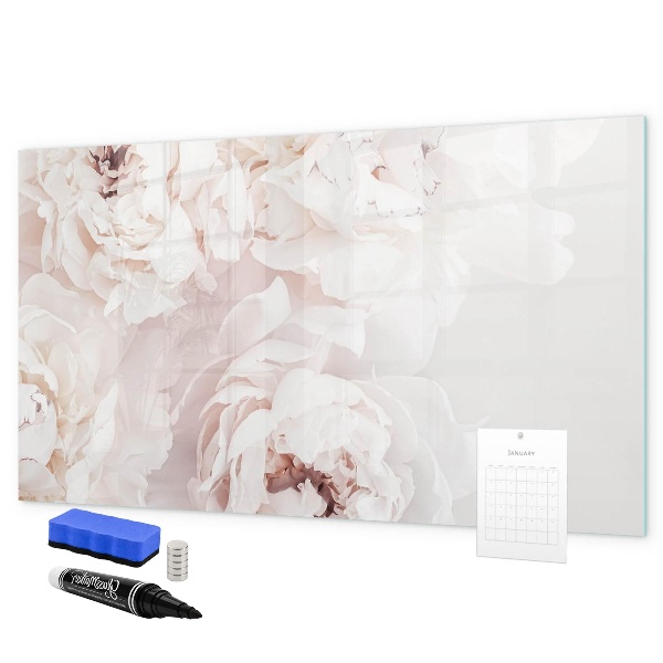 Memobord van glas met print inclusief neodymium magneten Bloemenmotief met ruimte voor foto's