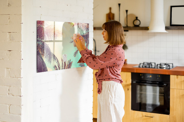Decoratief glazen wandbord beschrijfbaar en magnetisch Zomerse herinneringen in een tropische stijl