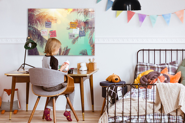 Decoratief glazen wandbord beschrijfbaar en magnetisch Zomerse herinneringen in een tropische stijl