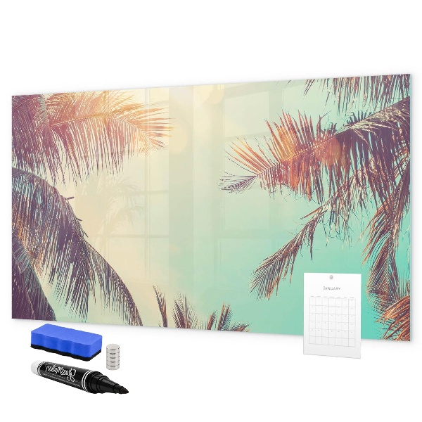 Decoratief glazen wandbord beschrijfbaar en magnetisch Zomerse herinneringen in een tropische stijl